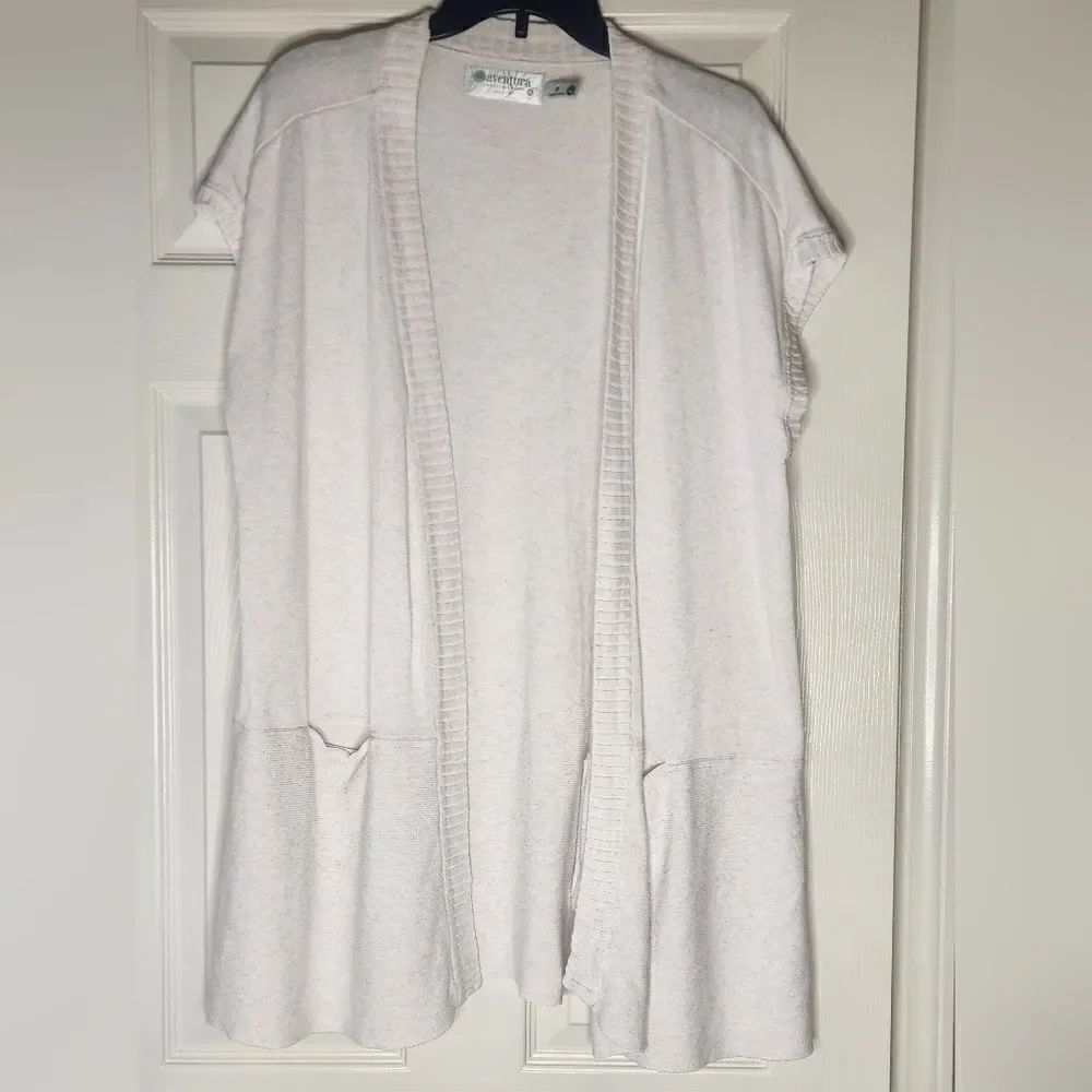 Aventura XL OffWhite Knit Shrtslv Pockets ORGANIC COTTONWomen OpenFront Cardigan